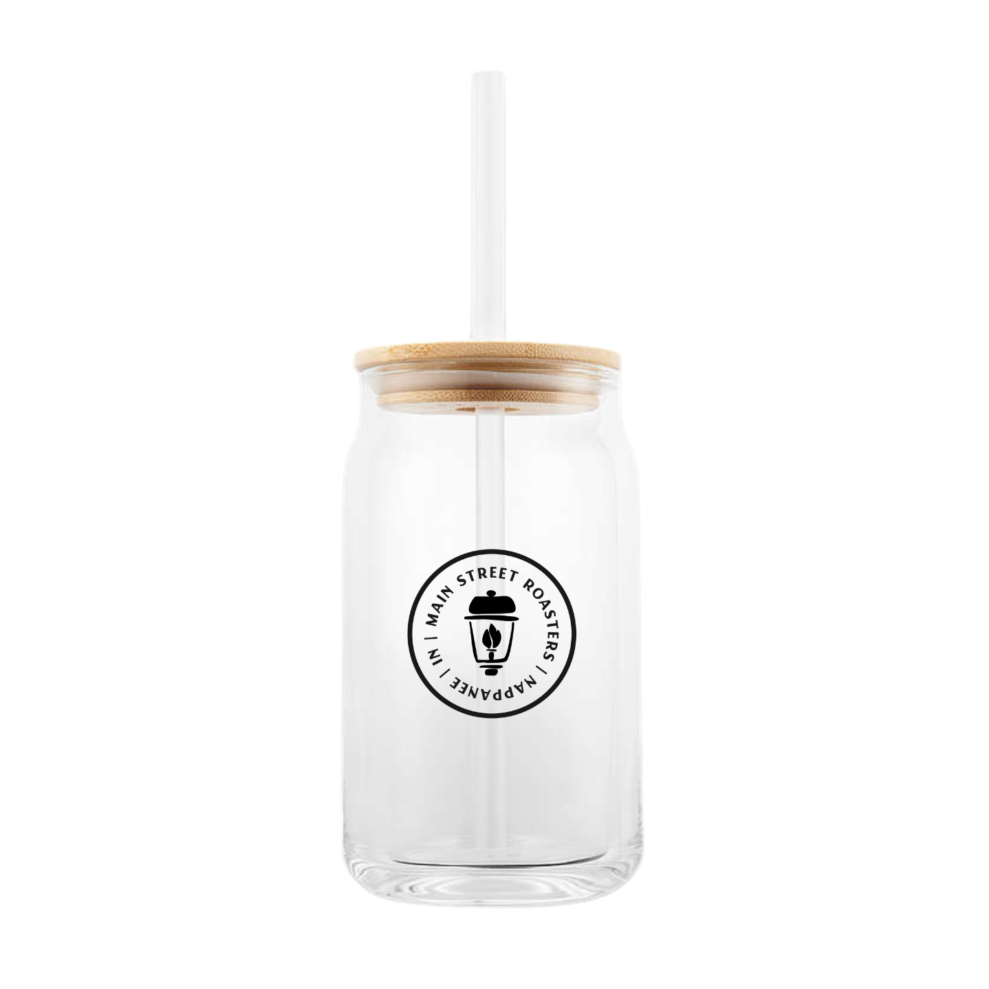 Main Street Glass Can With Bamboo Lid and Straw