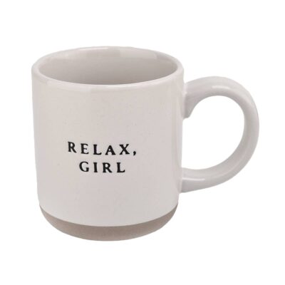 Relax Girl Cream Stoneware Coffee Mug by Sweet Water Decor
